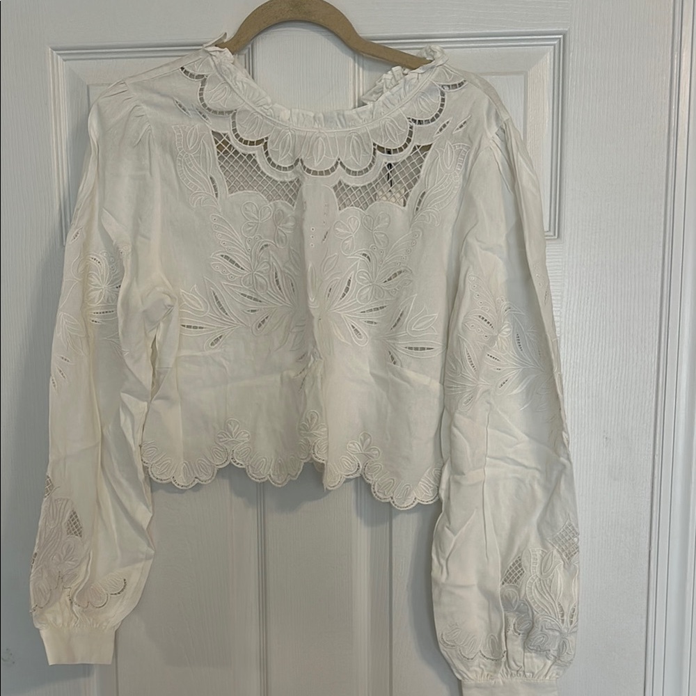 Elegant White Linen & Lace Women's Top